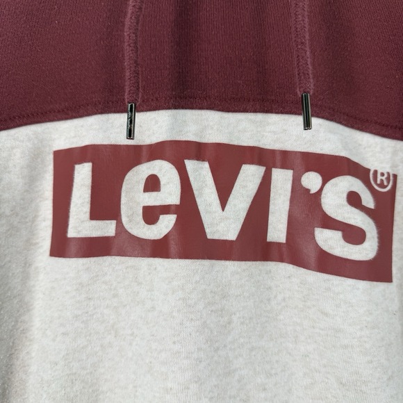 Levi's Sweatshirt Unisex Medium Maroon Colorblock Hoodie Logo Long Sleeve Casual - Picture 2 of 13